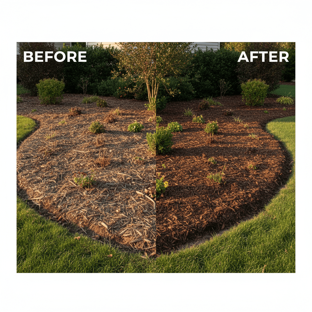 Landscape bed after spring cleanup and mulch refreshing